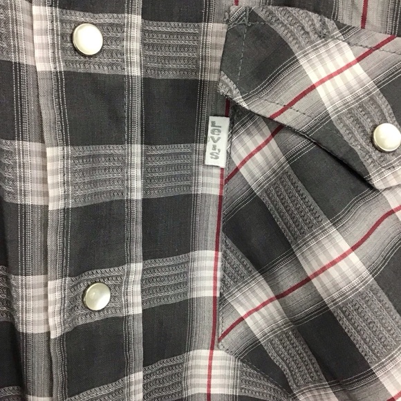 Vintage Levi's The Cowboys‎ Tailor Pearl Snap Gray Plaid Shirt M - Picture 3 of 8